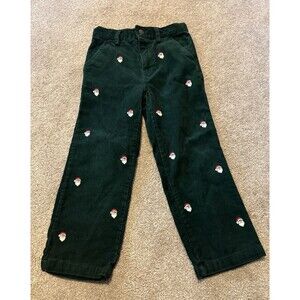 E-land Green Corduroy Santa Embroidered Pants Boys Size 5 Holiday Christmas